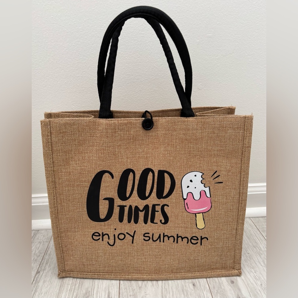 Good Times Enjoy Summer Canvas w/ Waterproof Lining Beach Tote Bag 13”x12”x6.5”